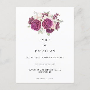 Carte Postale Faire-part Micro Mariage Bourgogne Floral Sauvez La Date