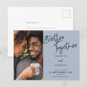 Carte Postale Faire-part Mieux Ensemble Script Photo Bleu Enregistrer La Da