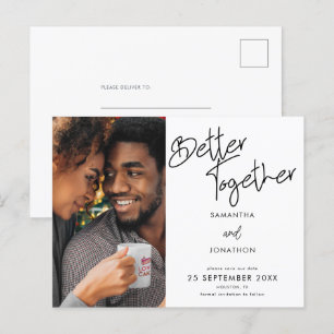 Carte Postale Faire-part Mieux Ensemble Script Photo Enregistrer La Date