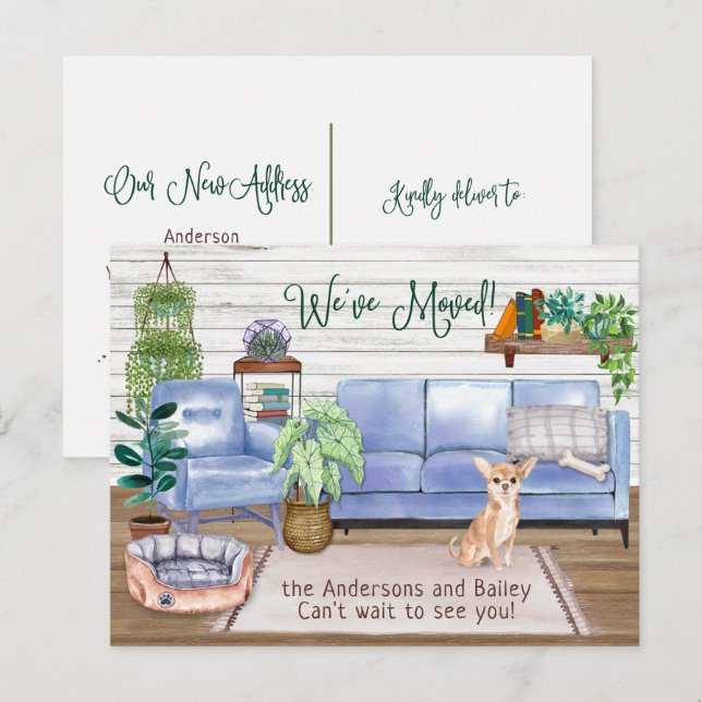 Carte Postale Faire-part Mignon Chihuahua Cocoon Nouveau Déménagement Maiso (Devant / Derrière)