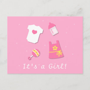 Carte Postale Faire-part Mignon Moderne C'est une Fille Bébé Fille Rose