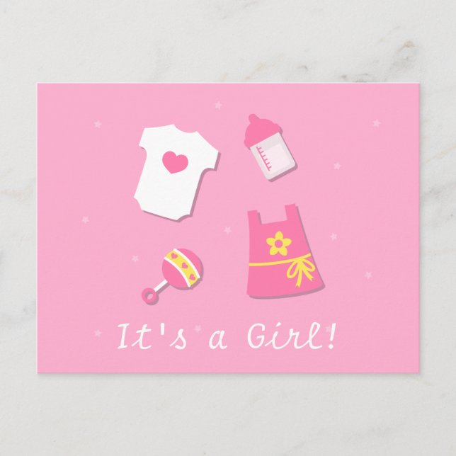 Carte Postale Faire-part Mignon Moderne C'est une Fille Bébé Fille Rose (Devant)