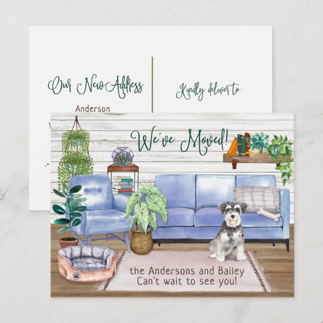 Carte Postale Faire-part Mignon Schnauzer Nouveau Demeure Confortable Démén (Devant / Derrière)