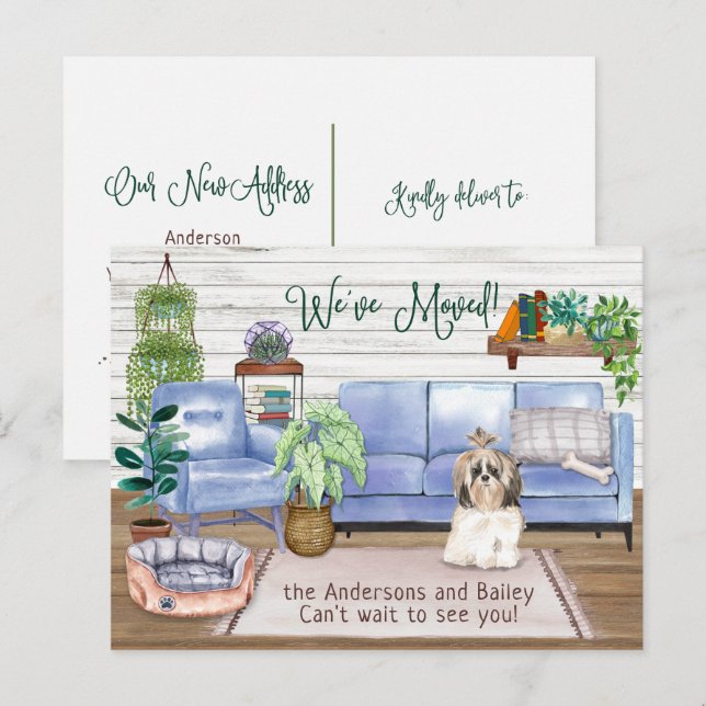 Carte Postale Faire-part Mignon Shih Tsu Déménagement Nouvelle Maison Cosy (Devant / Derrière)