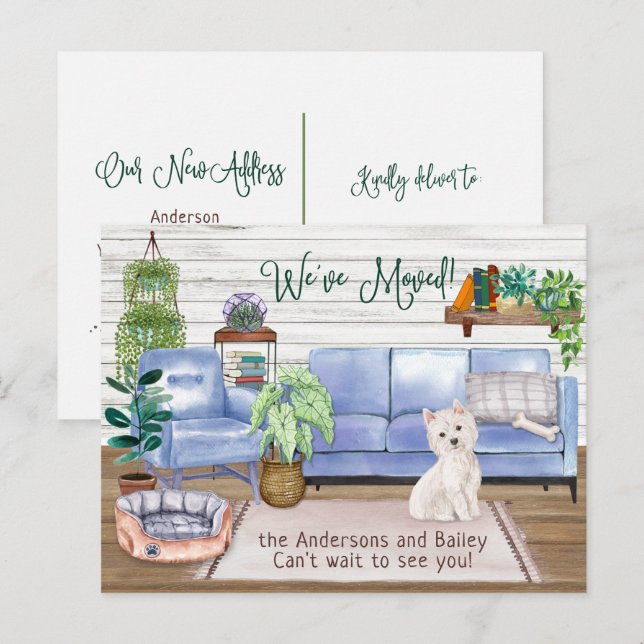 Carte Postale Faire-part Mignon Westie Maison Cosy Nouveau Déménagement (Devant / Derrière)