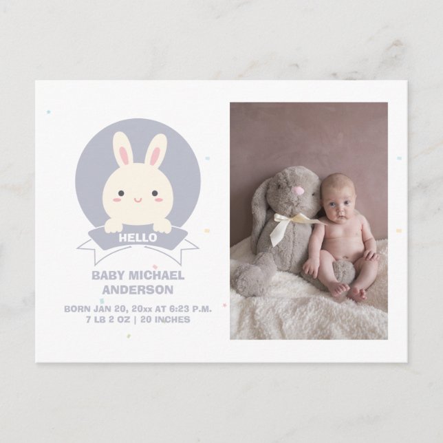 Carte Postale Faire-part Mignonne Un lapin Simple Élégant Photo Bébé Naissa (Devant)