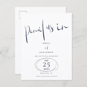 Carte Postale Faire-part Minimal Pencil Us In Script Navy Enregistrer La Da