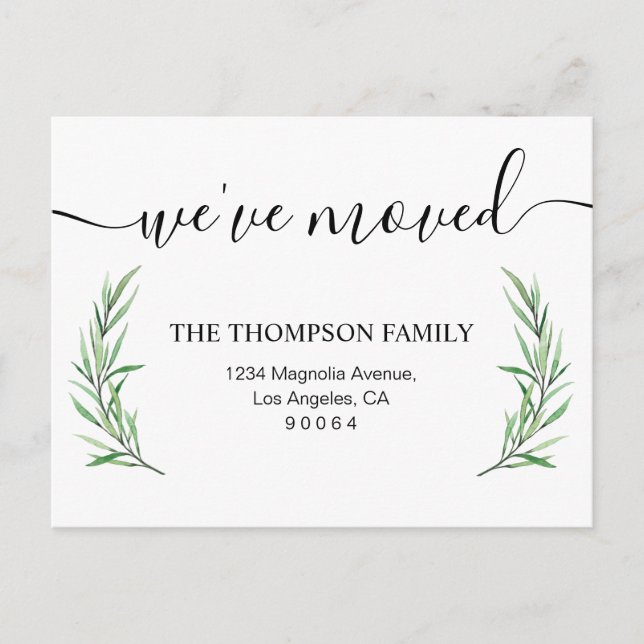 Carte Postale Faire-part Minimaliste de la verdure Nous avons déménagé Nouv (Devant)