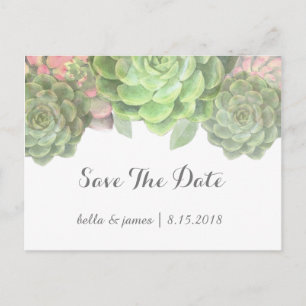 Carte Postale Faire-part Minimaliste Vert Succulent Enregistrer La Date Car