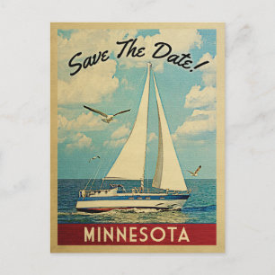 Carte Postale Faire-part Minnesota Enregistrer La Date Voilier Nautique