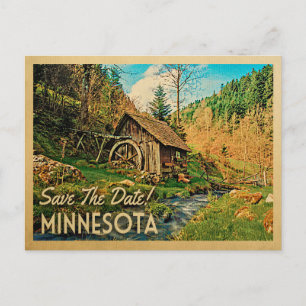 Carte Postale Faire-part Minnesota Sauvez La Date Rustique Cabine Mill Wood
