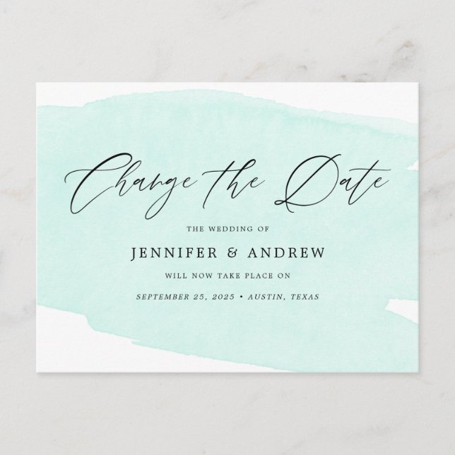 Carte Postale Faire-part Mint Green Change La Date Mariage Postponton (Devant)