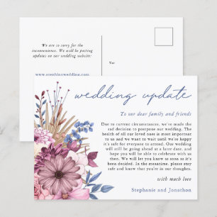 Carte Postale Faire-part Mise à jour du report mariage Florals de script mo