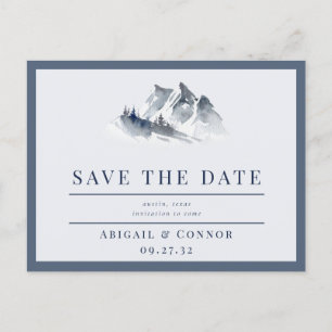 Carte Postale Faire-part Misty Mountain Blue Grey White Enregistrer la date