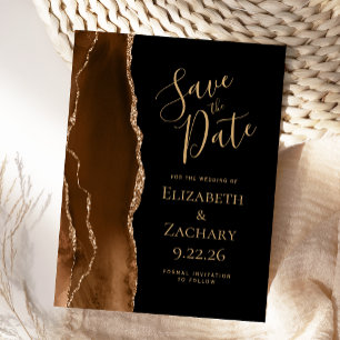 Carte Postale Faire-part Mocha Brown Gold Agate Black Enregistrer la date