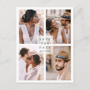 Carte Postale Faire-part Modern 4 Photo Collage Mariage Enregistrer La Date