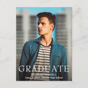 Carte Postale Faire-part Modern Bold Navy Blue Boy Photo Graduation