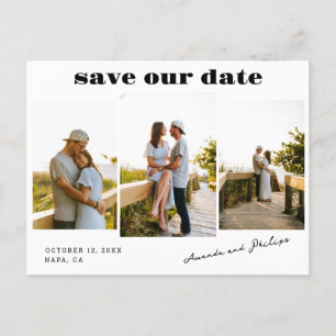 Carte Postale Faire-part Modern Bold Text 3 Photos Mariage Enregistrer la d