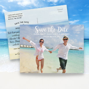 Carte Postale Faire-part Modern Fun Beach Photo Mariage Enregistrer la date