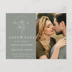 Carte Postale Faire-part Modern Sage Green Deux photos Sauvez la date
