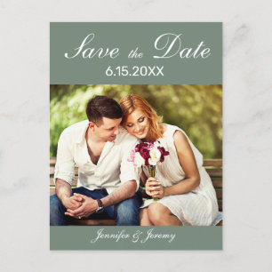 Carte Postale Faire-part Modern Sage Green Photo Mariage Enregistrer la dat