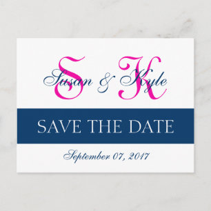 Carte Postale Faire-part Modern Save the Date Navy Blue, Fuchsia (F400A1)
