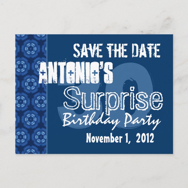 Carte Postale Faire-part Modern Save the Date Surprise 30th Party V400 (Devant)