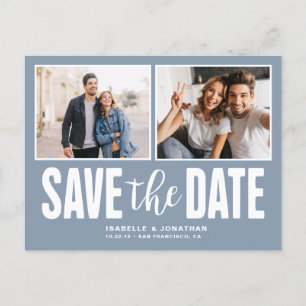 Carte Postale Faire-part Moderne 2 Photo Dusty Blue Sauvez la date