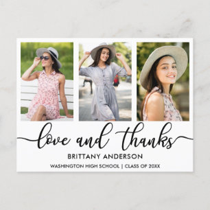 Carte Postale Faire-part Moderne 3 Photo Graduation Love and Thanks W