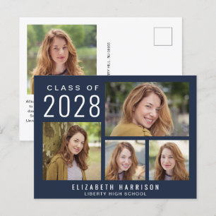 Carte Postale Faire-part Moderne 5 Photo Blue Graduation