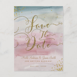 Carte Postale Faire-part Moderne aquarelle dorée Glam Save the Date