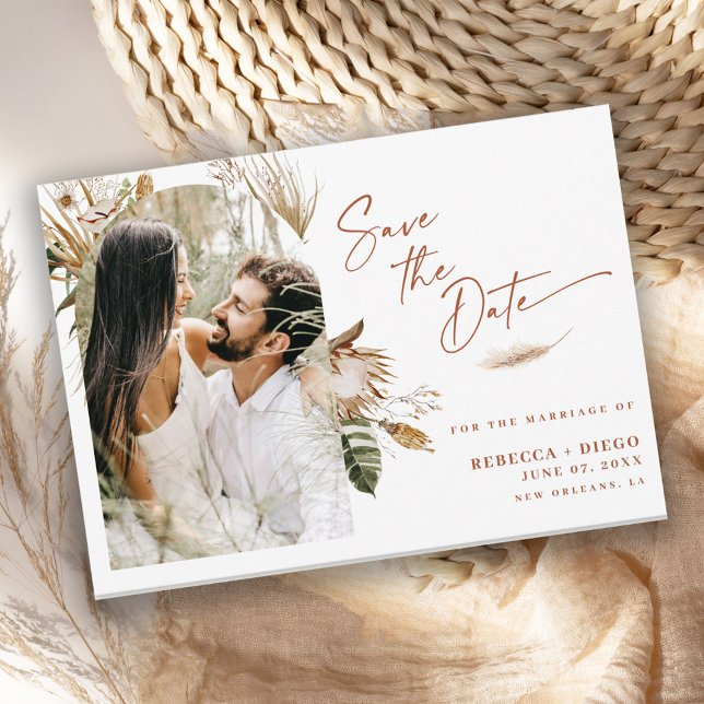 Carte Postale Faire-part Moderne Archevée Photo Mariage Save The Date Boho (Créateur téléchargé)