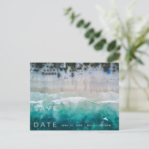 Carte Postale Faire-part Moderne Beach Mariage Budget Économisez la date