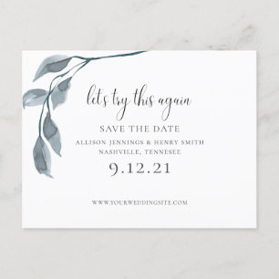 Carte Postale Faire-part Moderne Bleu Changer la date de mariage Enregistre