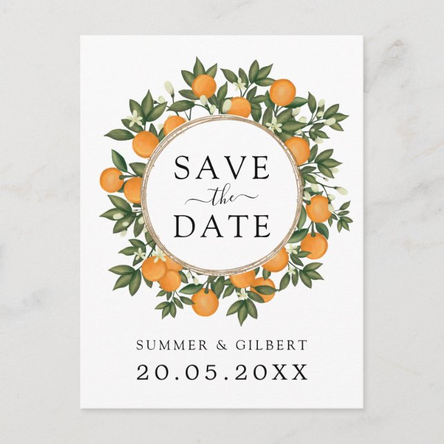 Carte Postale Faire-part Moderne Chic Citrus Orange Mariage Enregistrer la  (Devant)