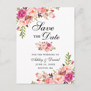 Carte Postale Faire-part Moderne Elégant rose floral Enregistrer la date