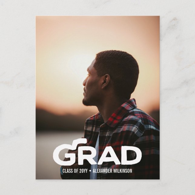 Carte Postale Faire-part Moderne Gras Script Minimal Photo Graduation (Devant)