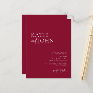 Carte Postale Faire-part Moderne minimaliste Mariage rouge Bourgogne