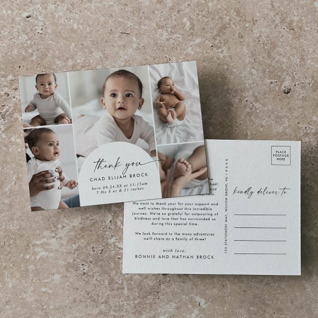 Carte Postale Faire-part Moderne remerciement de naissance multi photo arch (Créateur téléchargé)