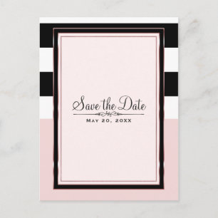 Carte Postale Faire-part Moderne rose noir & blanc rayures Enregistrer la d