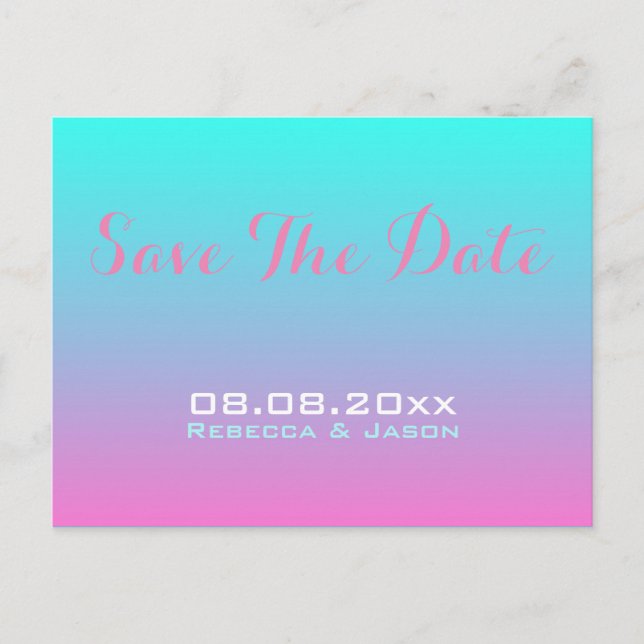 Carte Postale Faire-part moderne rose turquoise ombre mariage enregistrer l (Devant)
