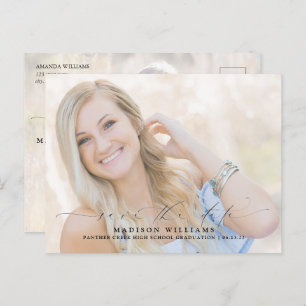 Carte Postale Faire-part Moderne Script 2 Photo Graduation Enregistrer la d