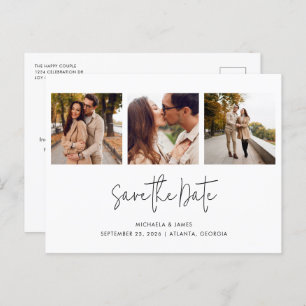 Carte Postale Faire-part Moderne Simple Noir Blanc Script 3 Mariage Photo S