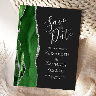 Carte Postale Faire-part Moderne Vert Agate Argent Foncé Save the Date