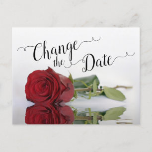 Carte Postale Faire-part Modifier la date Elegant Red Rose Mariage reporté