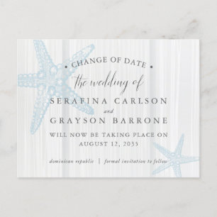 Carte Postale Faire-part Modifier la date Starfish Rustic Wood Beach Weddin