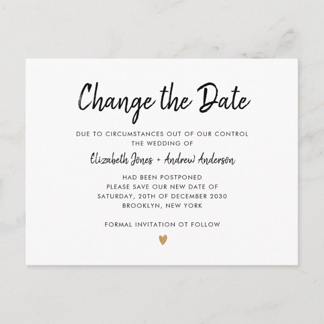 Carte Postale Faire-part Modifier le code date Simple Champagne Gold Heart (Devant)