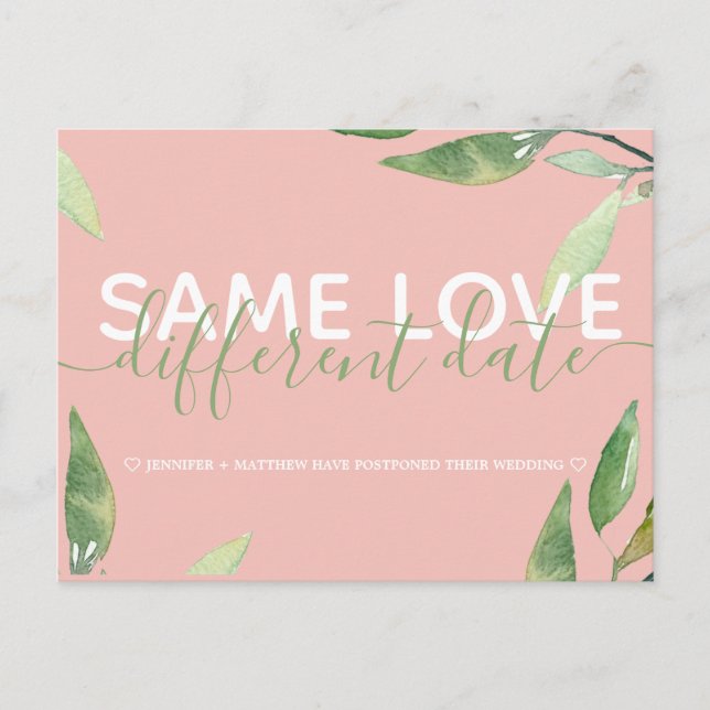 Carte Postale Faire-part Modifier le Mariage botanique rose date (Devant)