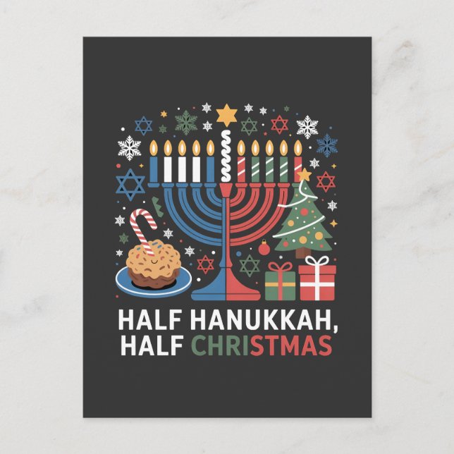 Carte Postale Faire-part Moitié Noël, moitié Hanukka, Christmukkah drôle  (Devant)