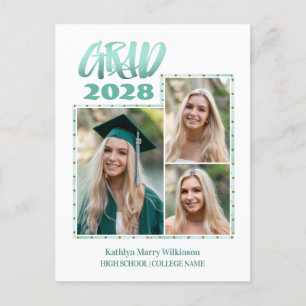 Carte Postale Faire-part Monnaie d'or moderne Script 3 Photo Graduation